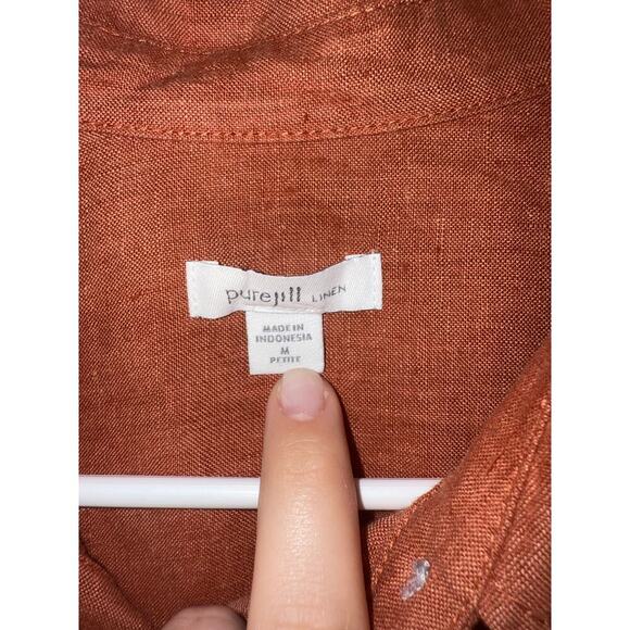 J. Jill Pure Jill Button Down Linen Shirt Dress Burn Orange Sz Medium Petite - Picture 5 of 5